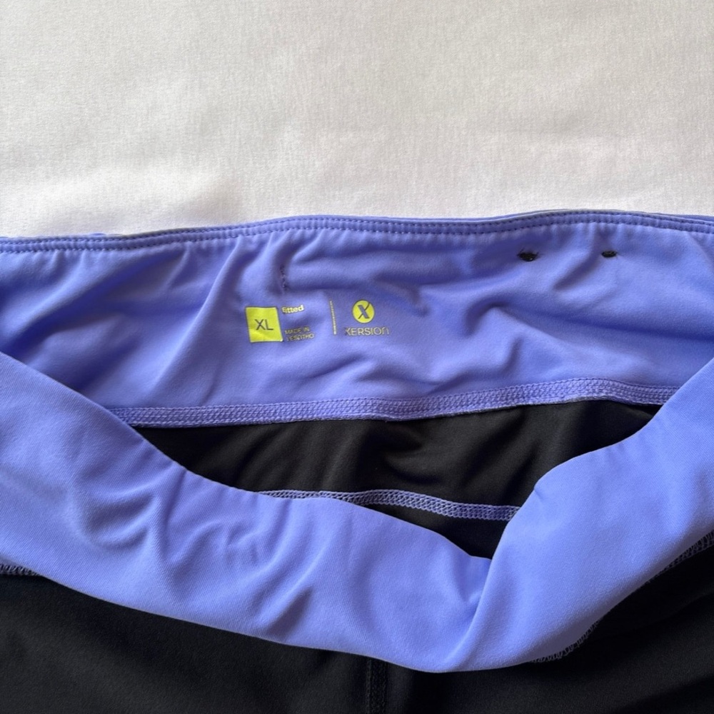 Xersion Black Leggings with Teal and Lavender Waistbands - Picture 3 of 10